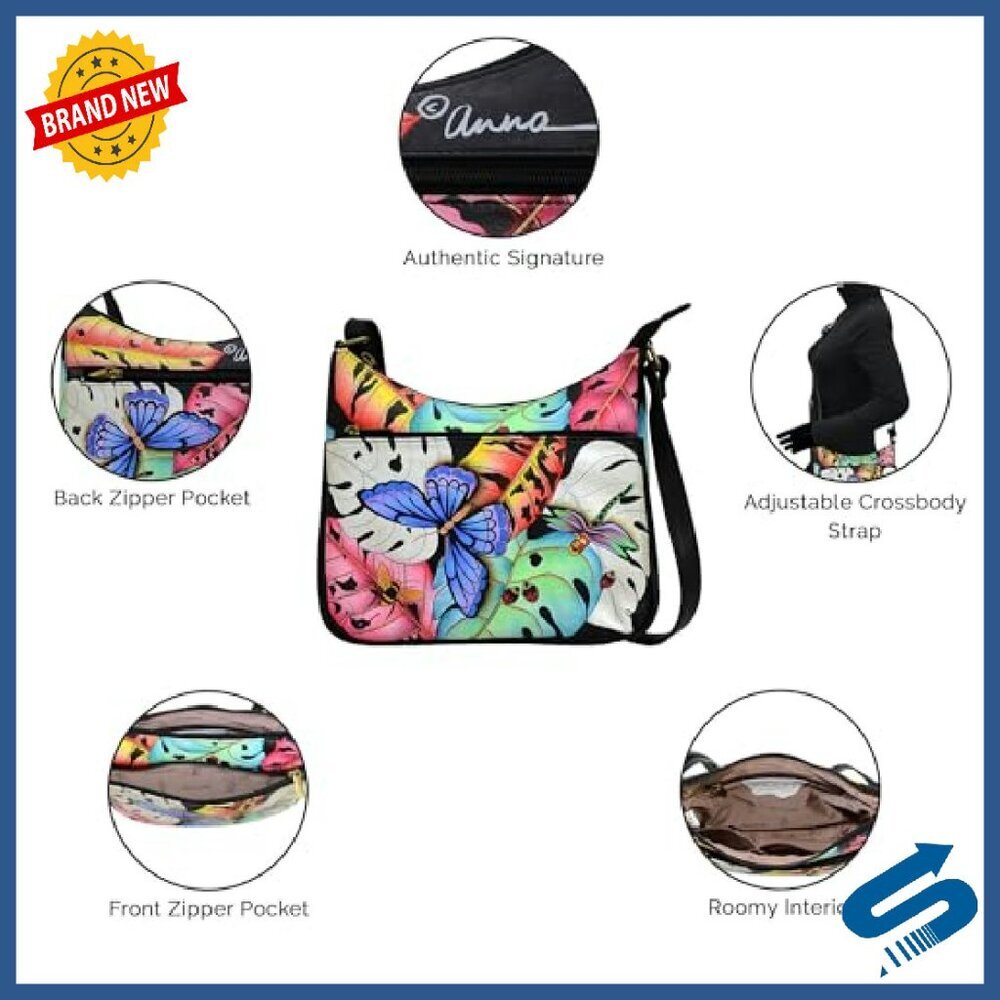 Genuine Leather Hand-Painted Crossbody Bag with Multiple Pockets - Picture 5 of 6